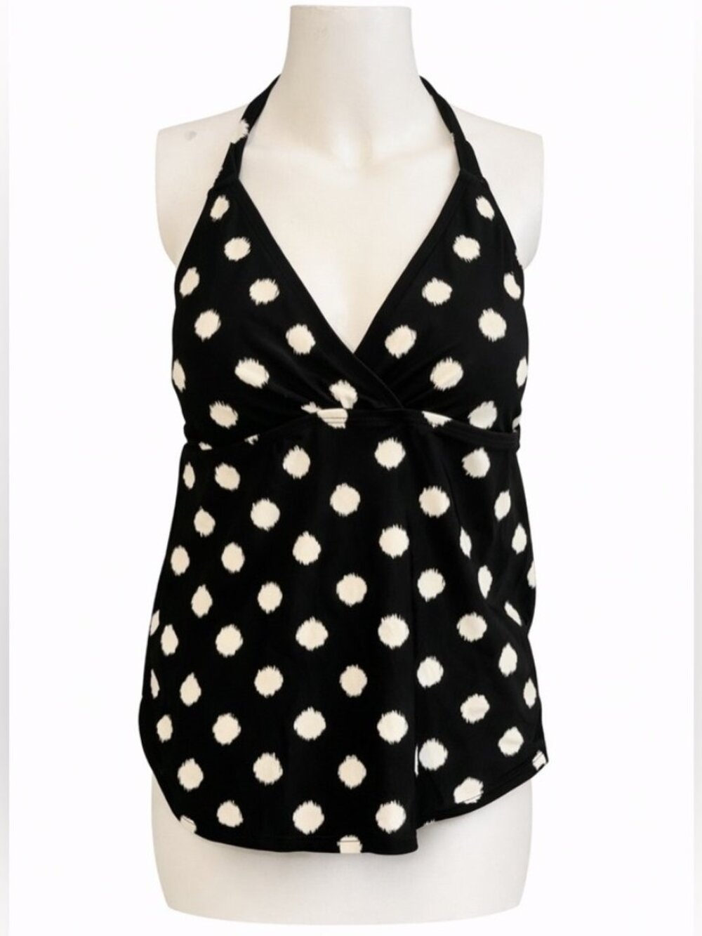 Black White Polka Dot Halter Tankini Top Flowy Swim